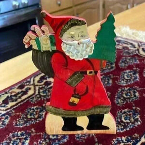 Vintage hand painted wooden Santa box.